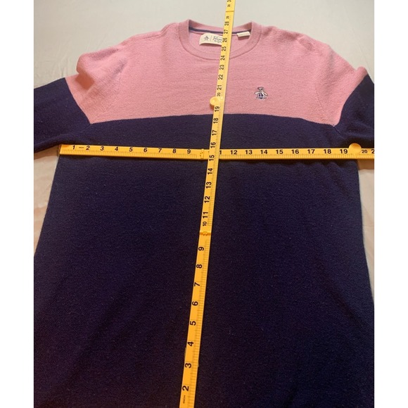 Original Penguin Mens Colorblock Sweater Pink Navy Merino Wool Blend Large - Picture 4 of 7